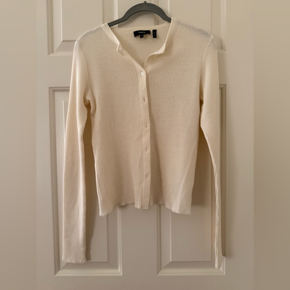 Theory Ivory Ribbed Cardigan
